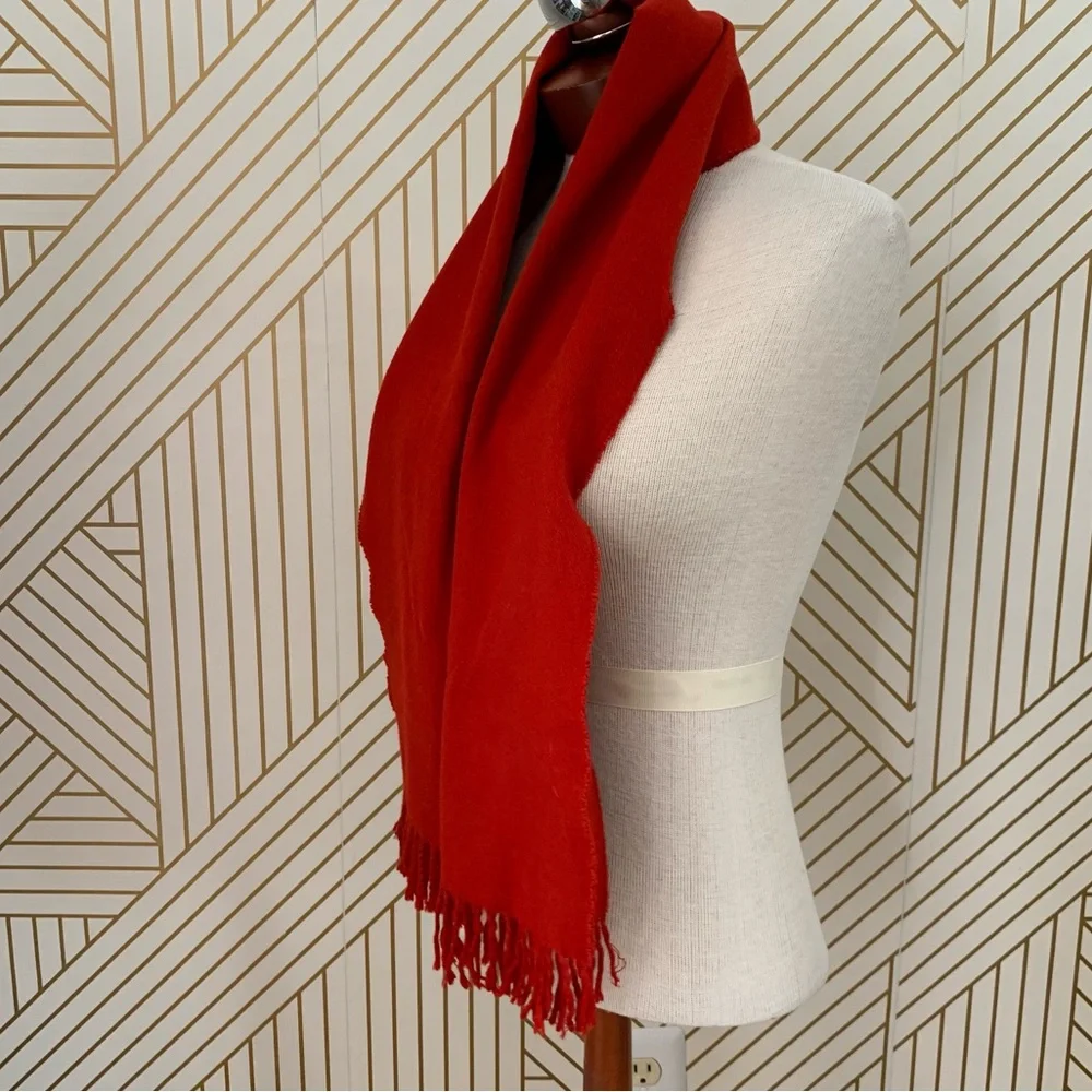 Brooks Brothers 100% Cashmere Scarf fringe red made in Scotland raw hem unisex